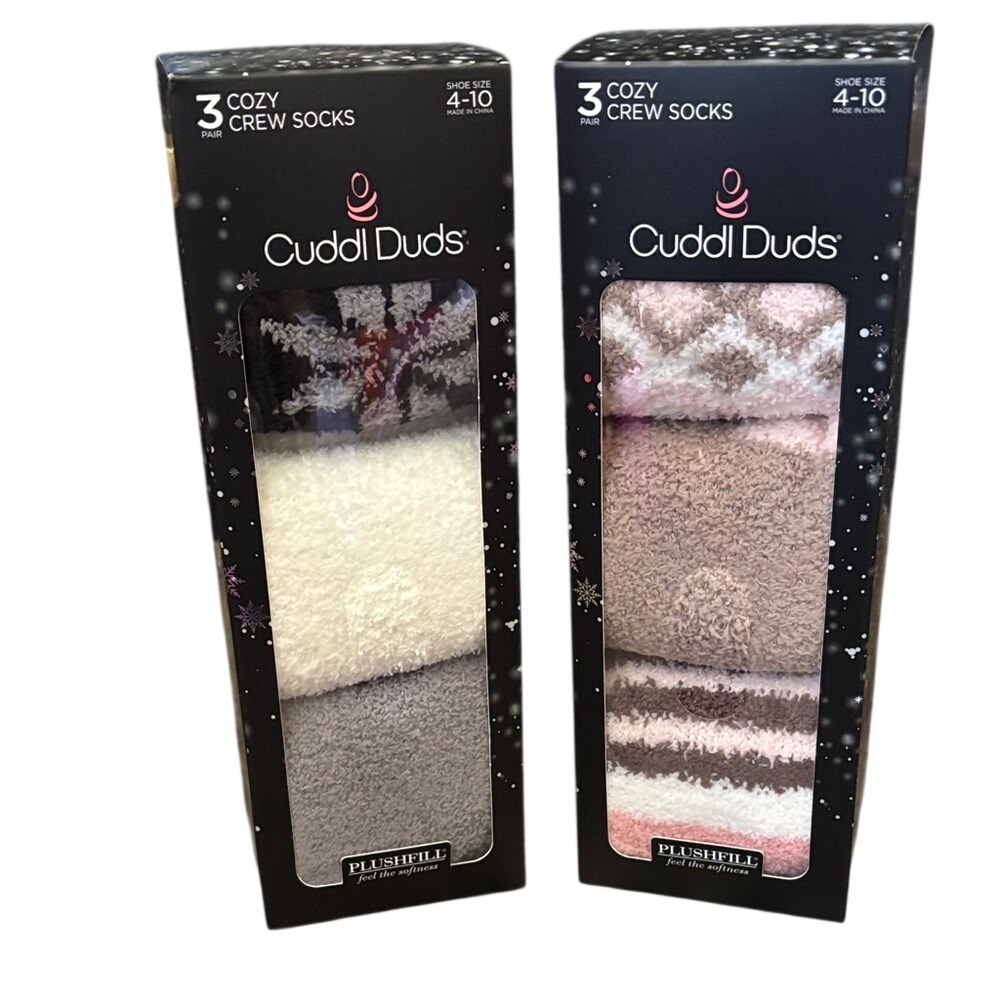 Cuddl Duds (2) 3pk Cozy Crew Fuzzy Socks Plushfill Size 4-10 Winter GIFT BOX NEW
